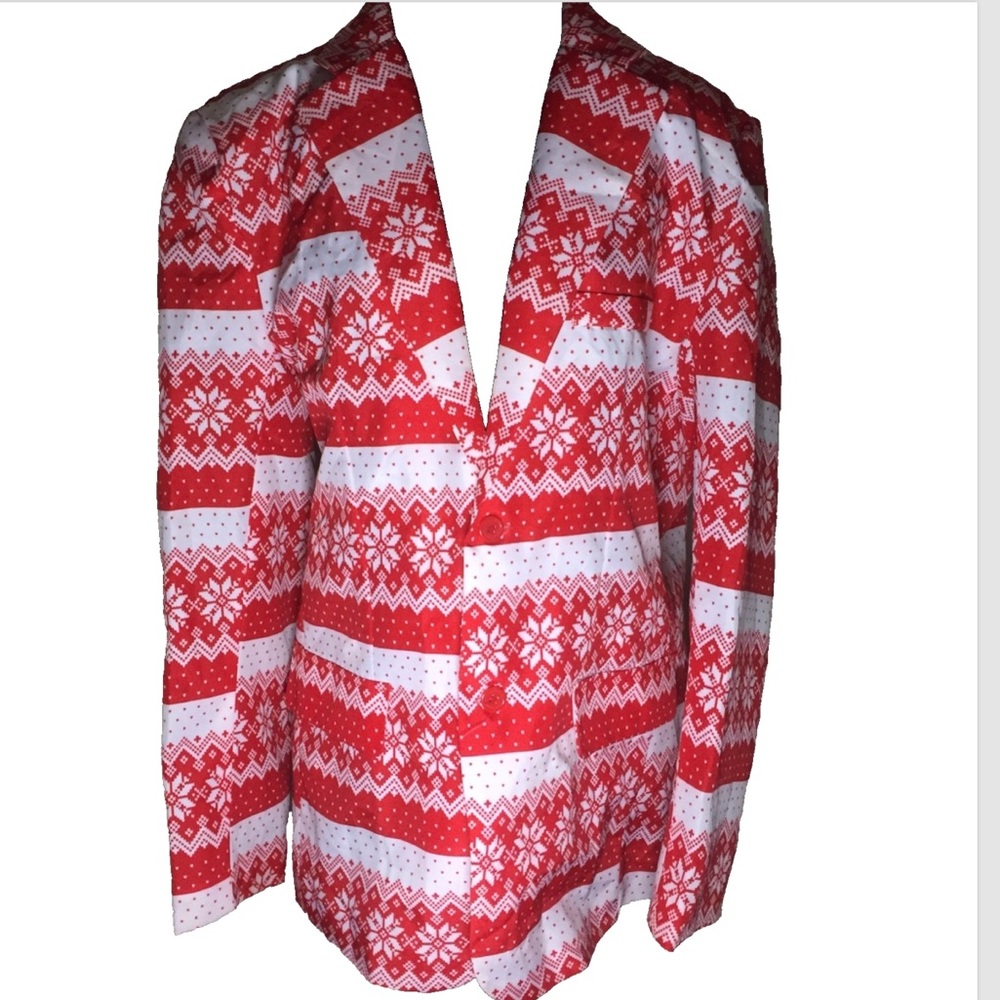 Life of the Party Ugly Christmas Blazer Jacket Red Snowflakes